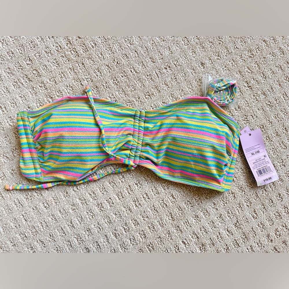 Wild Fable Kids Bikini in Lime with Rainbow Stripes